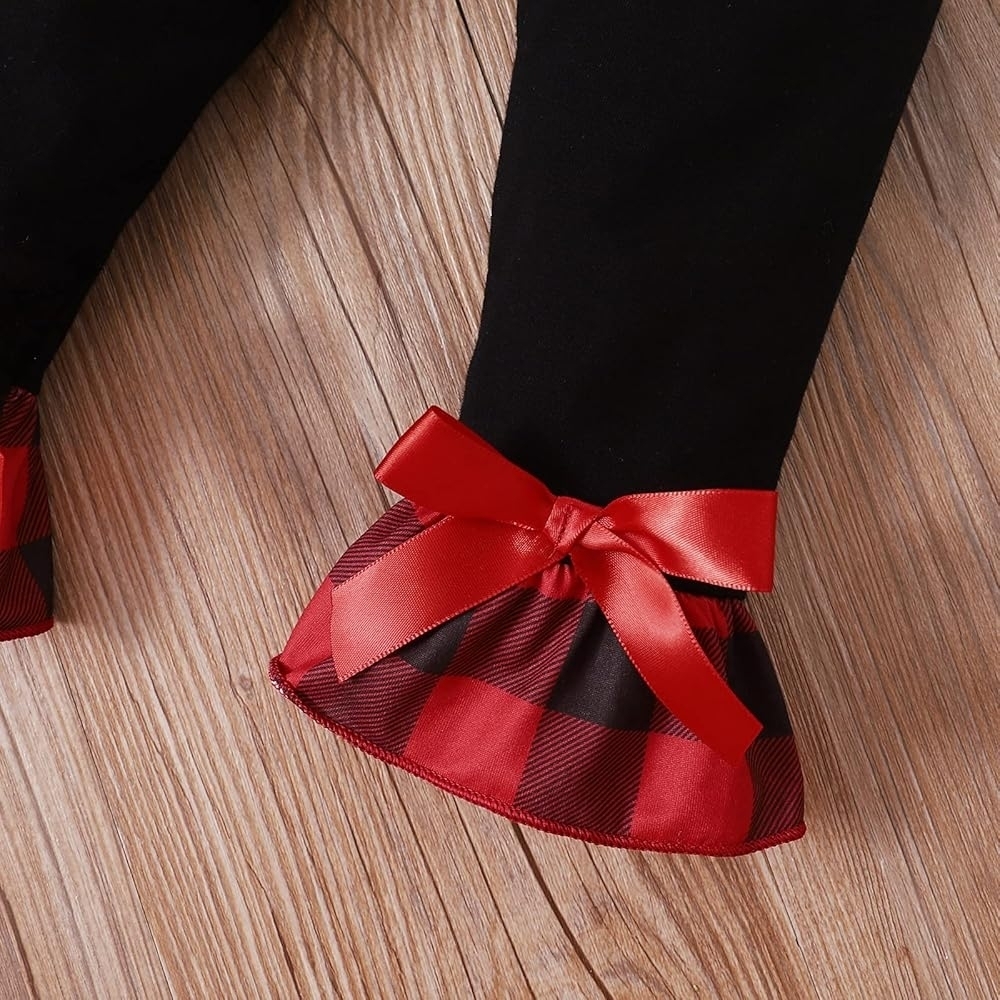 Red Plaid Santa Outfit with Black Leggings - Picture 5 of 7